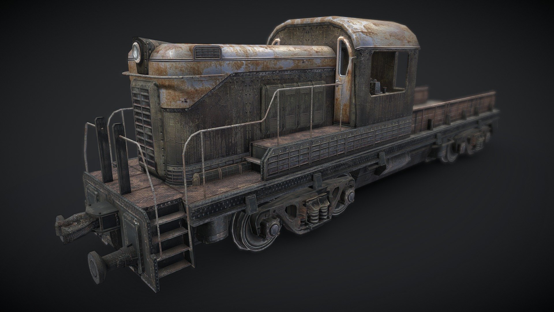Old Rusty Locomotive low poly 3D model