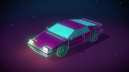 Retro Wave Lotus Espirit Sportcar kit, set, road, lotus, neon, illustration, isometric-room, espionage, low_poly, low-poly, cartoon, asset, game, 3d, vehicle, art, lowpoly, poly, car, cinema4d, c4d, funny, simple, space, gameready