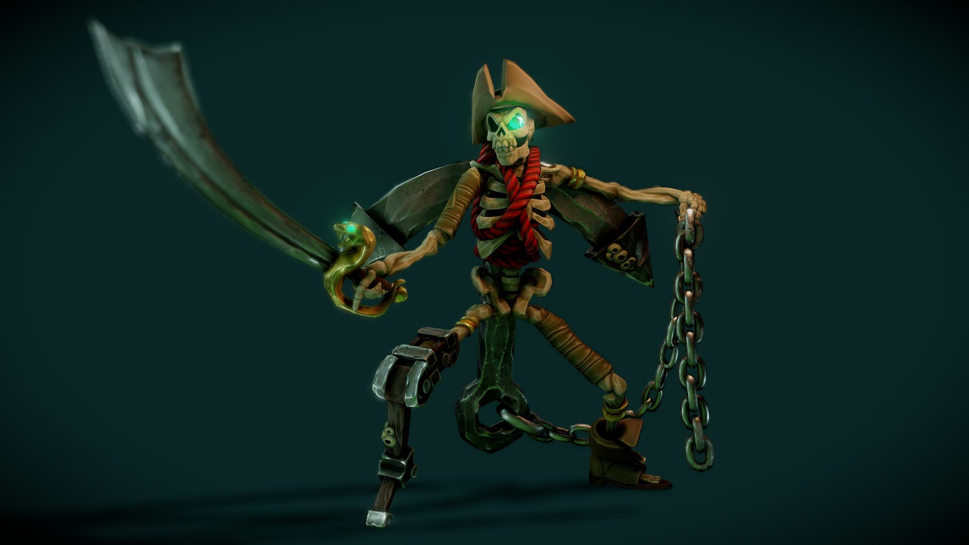 Fast model, for to train a little bit.

I always liked the skeletons of sea of thieves, and I wanted to do one with some of history.

This guy was the worst captain in history, and as punishment his shipmates tied him to an anchor, and threw him overboard.

Now, his mates have returned near the reef where they abandoned him, and the revenge will be terrible.