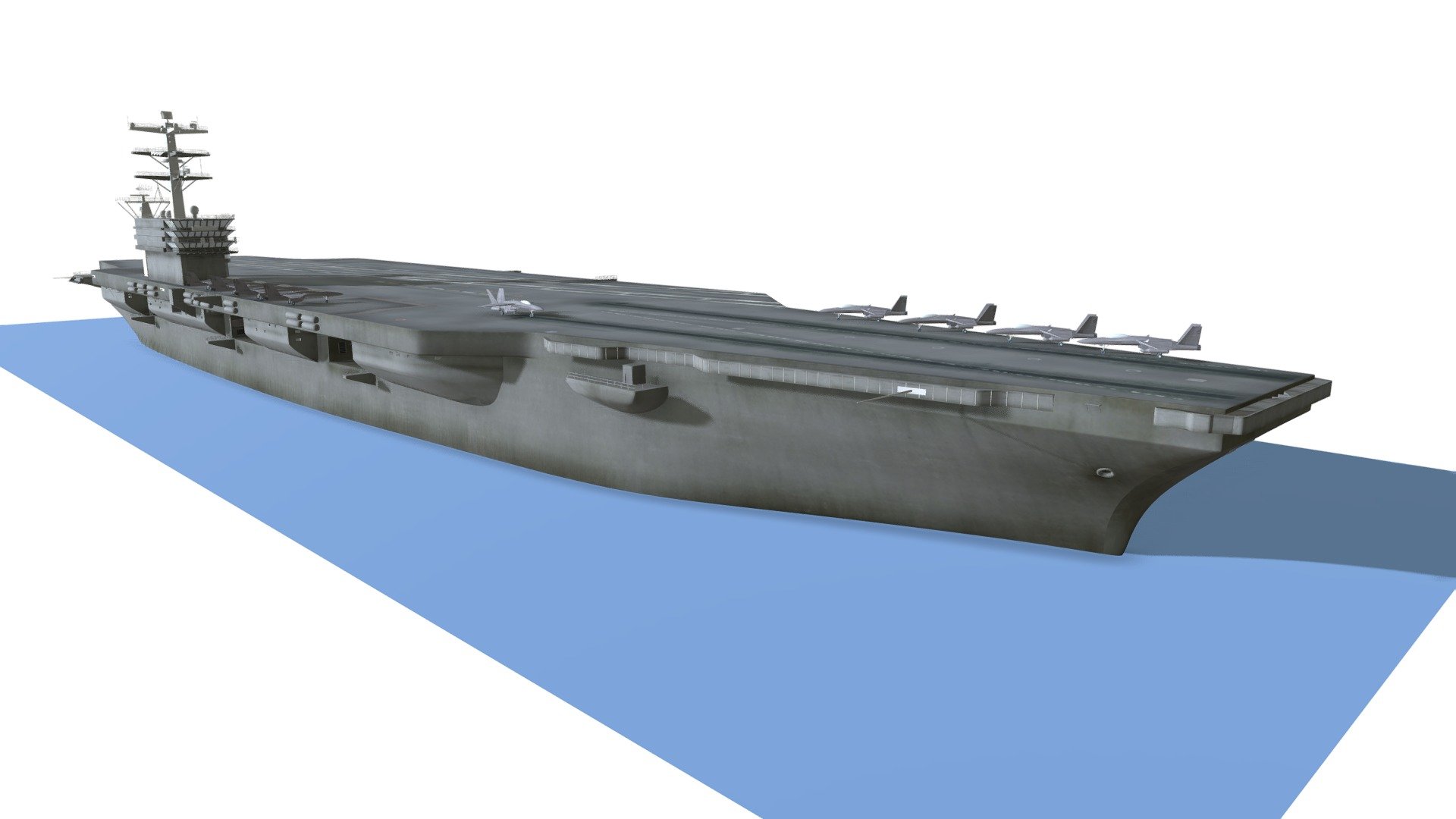 3D model of the USS Nimitz aircraft carrier (CVN-68) with 9 copies of F/A-18 Super Hornet aircraft.