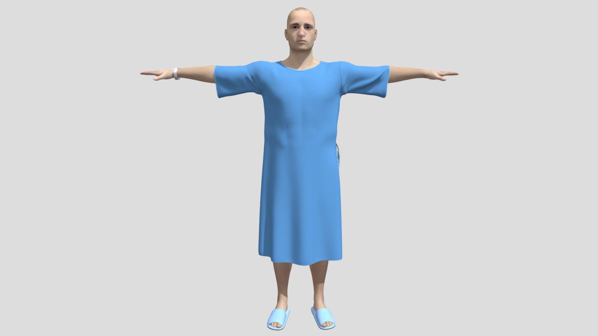 Patient with white gown 3D model is a high quality, photo real model that will enhance detail and realism to any of your game projects or commercials. The model has a fully textured, detailed design that allows for close-up renders.