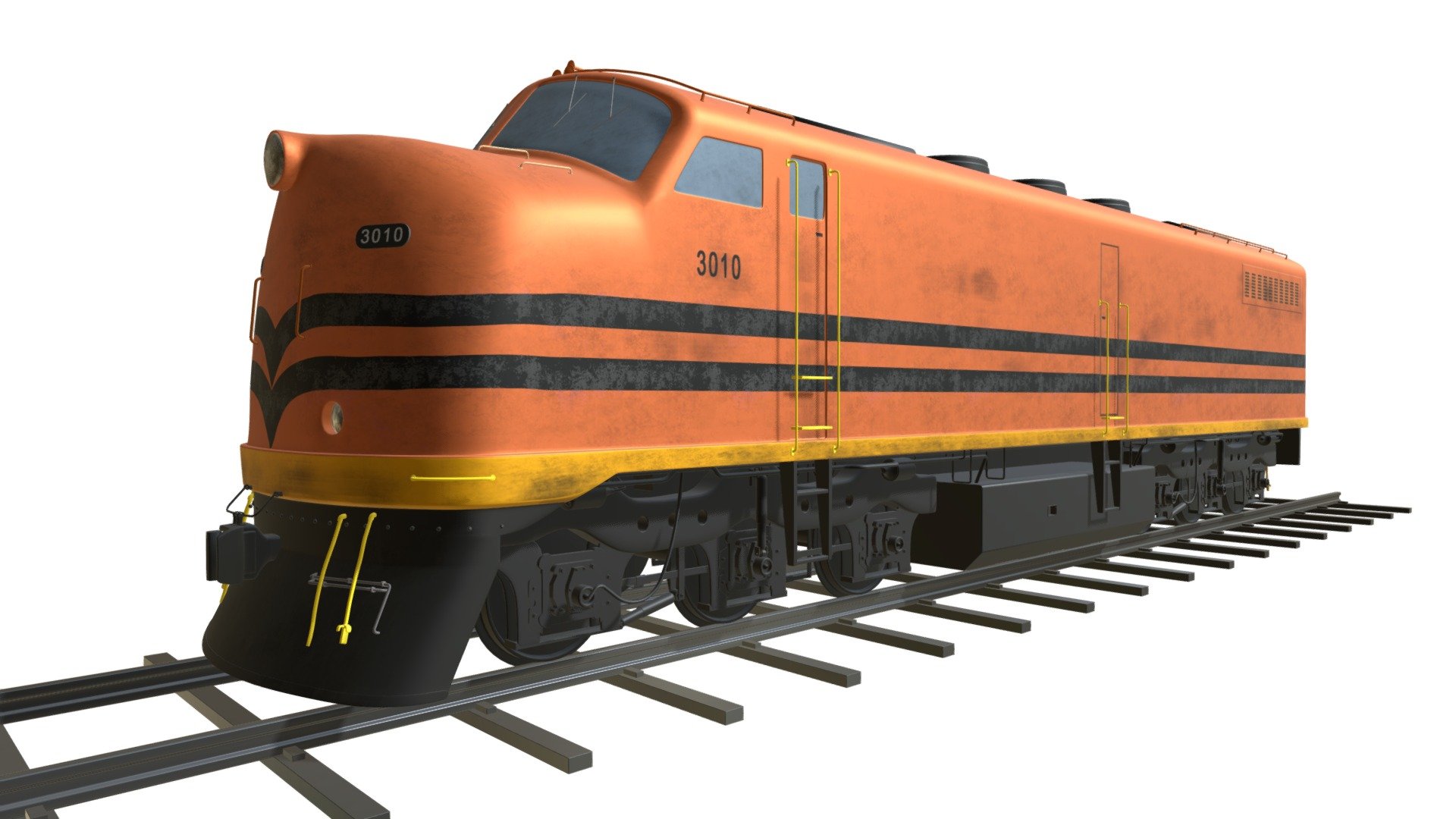 High detailed 3d model of locomotive train.