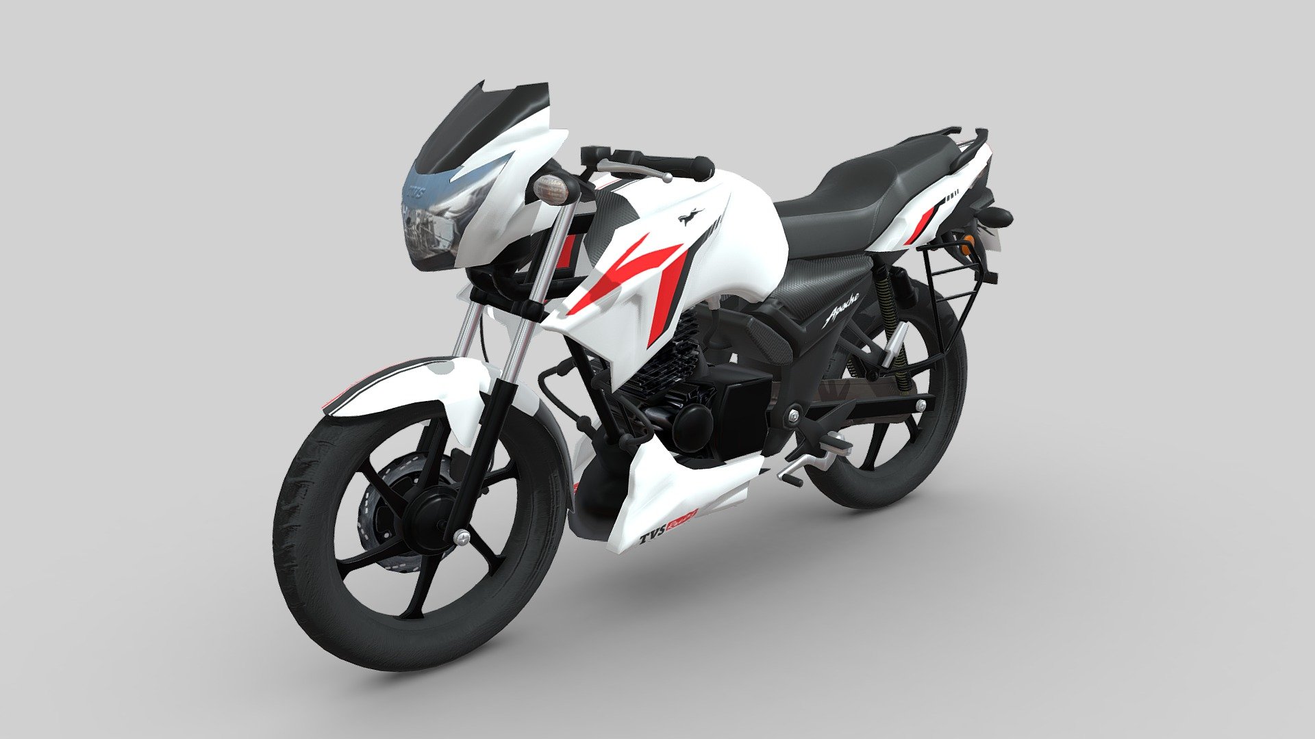 Introducing the TVS Apache 160 3D model, a highly detailed and accurate representation of the popular motorcycle from TVS Motors.
This model is perfect for automotive enthusiasts and designers, as it features a wealth of intricate details and textures that bring the bike to life.
From the sleek and aerodynamic bodywork, to the powerful engine and suspension, every aspect of the Apache 160 has been meticulously recreated in 3D. Whether you're looking to use this model in a design project or simply admire its beauty, the TVS Apache 160 3D model is sure to impress.
So, it's the perfect addition to your collection.

Thank you.