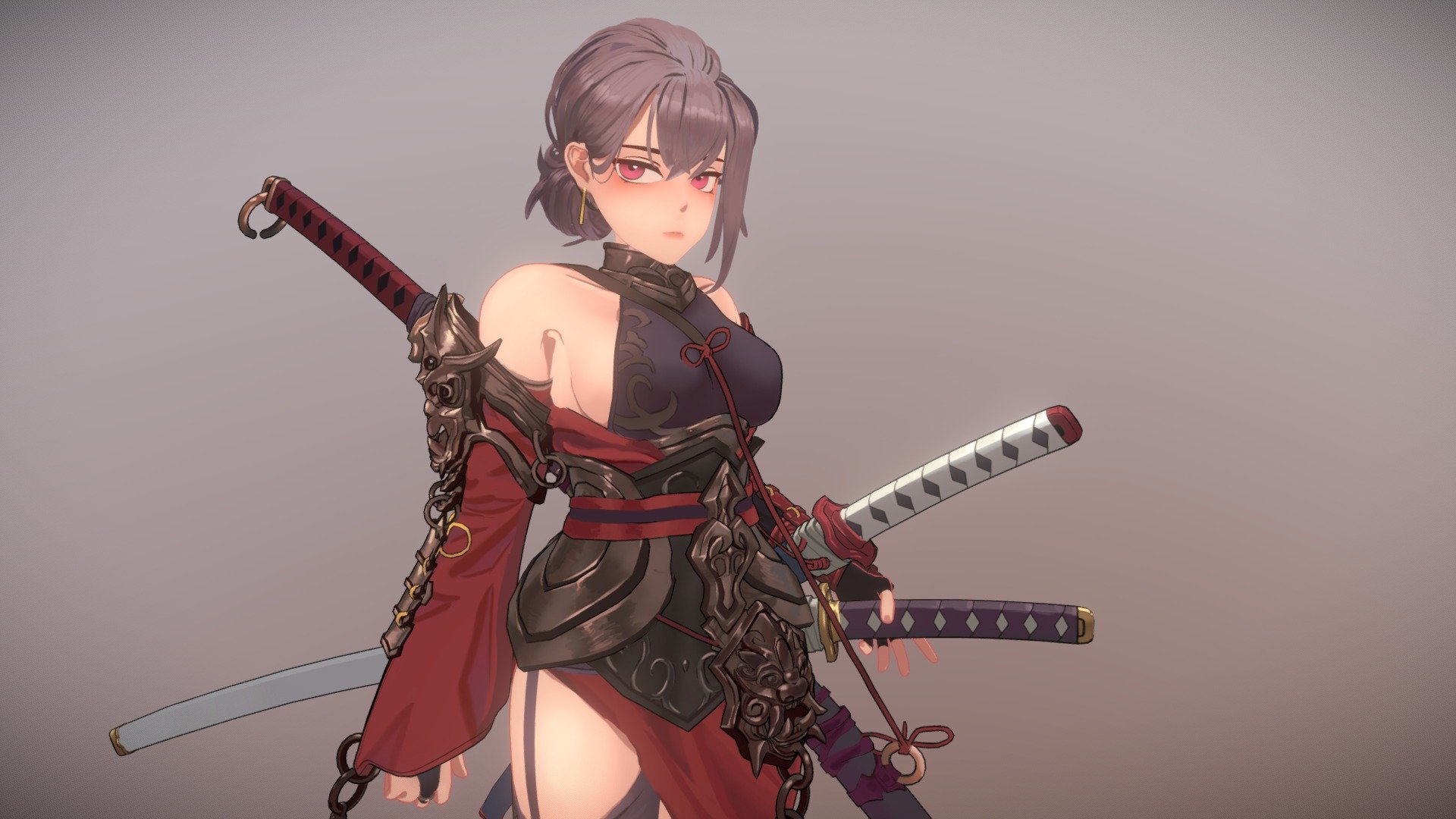 3D Samurai Girl from a very talented character concept artist. While working on her, I've just realised how detailed and amazing the character is.
All credits goes to D-pin [https://www.artstation.com/artwork/r9wd96]

Check out the other characters on Artstation, they all look so gorgeous and now I'm a big fan!
[https://www.artstation.com/dpin]

