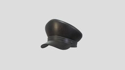Prop052 Leather Hat police, hat, leather, cap, prop, vintage, fashion, accessories, captain, head, uniform, costume, patrol, detective, headwear, character, cartoon, clothing, black