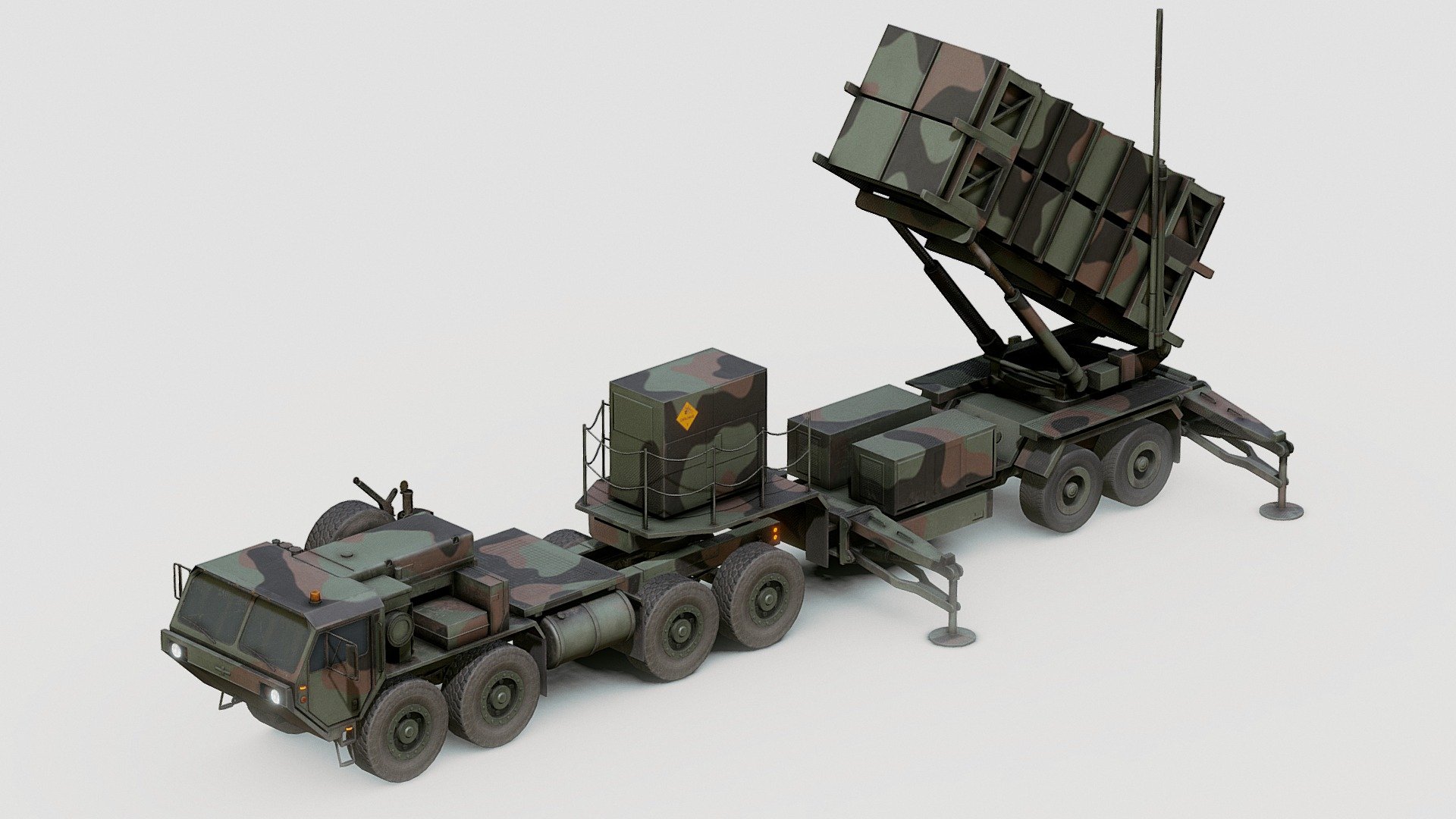 AVAILABLE ON FAB 

Check out this collection for more: US army vehicle models




Trivia about the system: The MIM-104 Patriot is a surface-to-air missile (SAM) system, the primary of its kind used by the United States Army and several allied states. The Patriot system replaced the Nike Hercules system as the U.S. Army's primary High to Medium Air Defense (HIMAD) system and replaced the MIM-23 Hawk system as the U.S.
