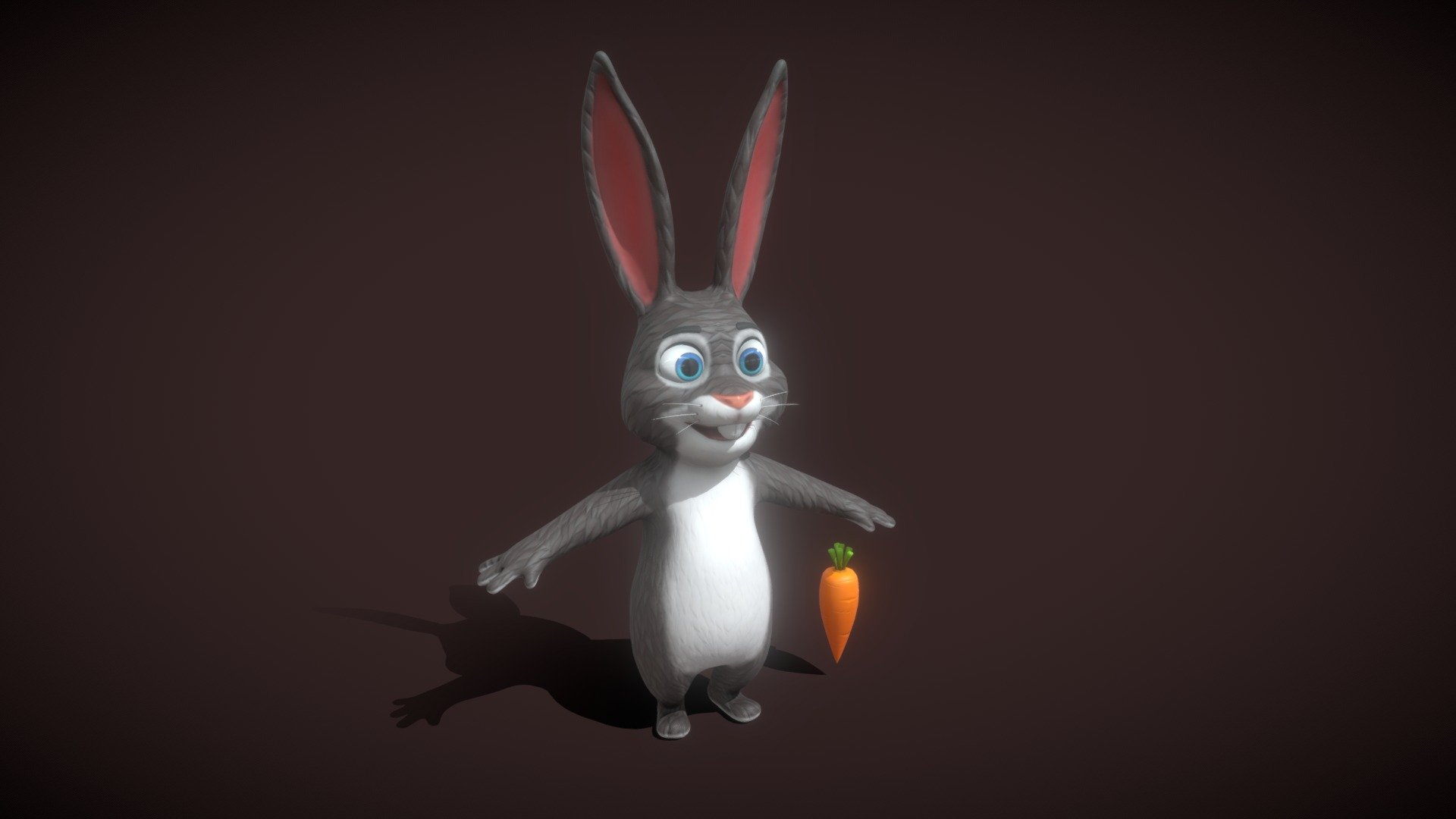 Cartoon Rabbit Rigged 3D Model is completely ready to be used in your games, animations, films, designs etc.  

All textures and materials are included and mapped in every format. The model is completely ready for use visualization in any 3d software and engine.  

Technical details:   




File formats included in the package are: FBX, OBJ, GLB, ABC, DAE, PLY, STL, BLEND, gLTF (generated), USDZ (generated)

Native software file format: BLEND

Render engine: Eevee

Polygons: 7,968

Vertices: 7,922

Carrot is included - polygons: 706, vertices: 722

Textures: Color, Metallic, Roughness, Normal, AO.

All textures are 2k resolution.

The model is rigged.

We have another model with animations.

You can purchase the model on FAB: https://www.fab.com/listings/ef444ed1-6ff8-408d-a1ce-735b8eb37d86