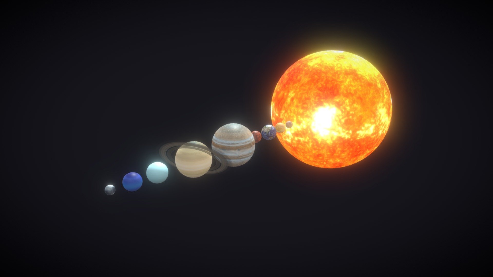 Photorealistic Solar System + Pluto 8k Textures  consists out of separate 3D models for Sun, 8 planets, Pluto and Moon:




Sun, Mercury, Venus, Mars, Jupiter, Uranus, Neptune, Pluto (24577 P, 24582 V)

Earth (24576 P, 24578 V)

Moon (24578 P, 24582 V

Saturn (24705 P, 24838 V)

Technical details:




File formats included in the package are: FBX, OBJ, GLB, ABC, PLY, STL, BLEND, x3d, gLTF (generated), USDZ (generated)

Native software file format: BLEND

Polygons: 270,475

Vertices: 270,654

Textures: Color, Metallic, Roughness, Normal, AO.

All textures are 8k (8192x4096) resolution.

You can purchase the model on FAB: https://www.fab.com/listings/f161eb47-92eb-442e-bfdf-cdeb42138b9a