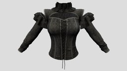 Female Punk Rave Victorian Black Corset Top victorian, trim, punk, fashion, girls, jacket, top, long, clothes, sleeves, womens, lace, rave, wear, velvet, corset, blouse, damask, pbr, low, poly, female, dark, black