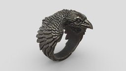 Ravens Eye Ring - Jewellery - 3D Printable eye, jewellery, bird, prop, jewelry, 3dprintable, item, raven, dnd, jewelry-3d-stl, jewelry-stl, castable, substancepainter, substance, 3dprint, ring, rings, hawlk, dnditem