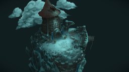 Arcane Sanctuary tower, castle, medieval, blizzard, snow, stylised, blender-3d, frost, handpainted, fantasy
