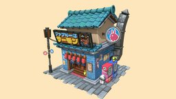 Stylized Japanese Store Building japan, cyberpunk, diorama, tokyo, manga, sushi, osaka, japanese-house, stylized-environment, substancepainter, substance, handpainted, blender, blender3d, house, stylized, building, anime, japanese