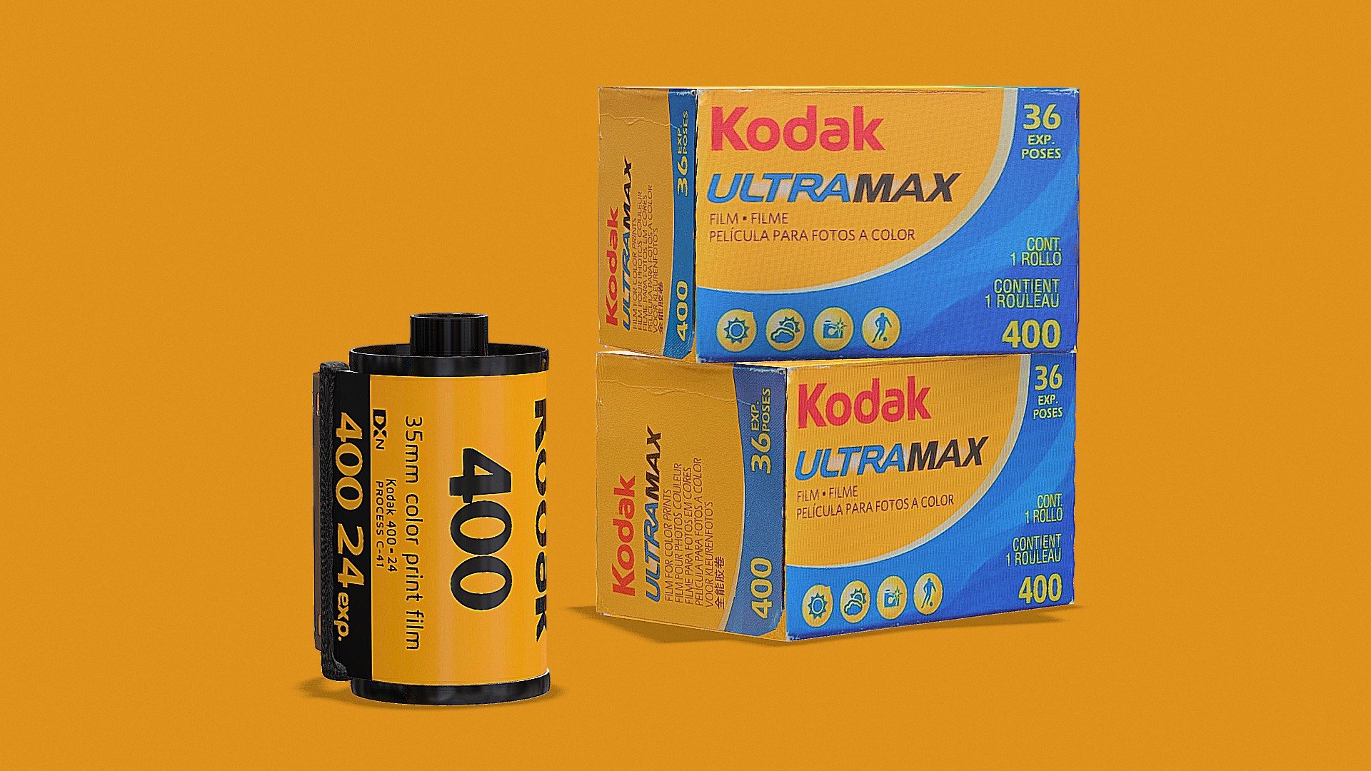 35mm kodak ultramax 400

Film roll and box made in blender, textured with substance painter/photoshop
My patreon if you want to donate and support me (you will also get exclusive assets): https://www.patreon.com/user?u=82064625&amp;fan_landing=true&amp;view_as=public