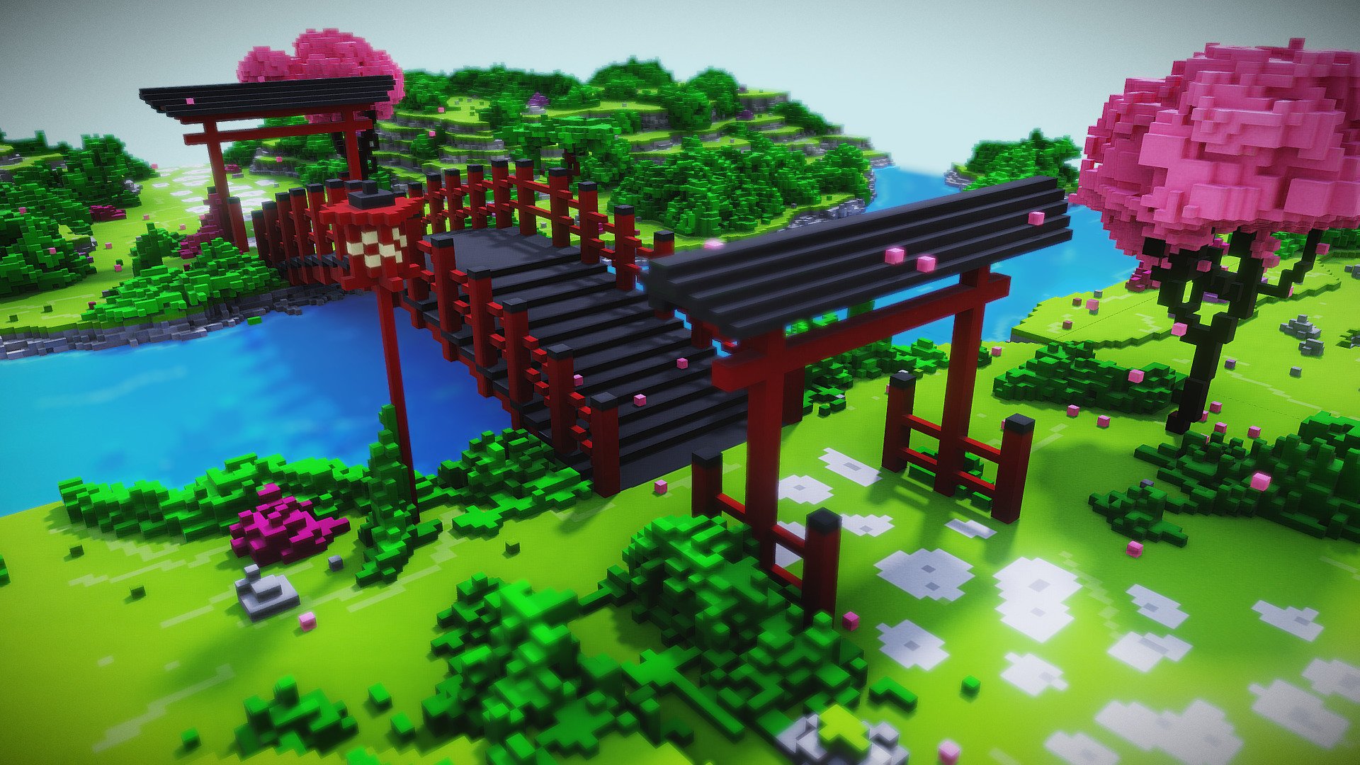 First try to make a landscape in voxel.

Made with MagicaVoxel, VoxelShop and Blender.