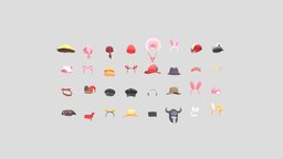 Pack003 Cartoon Hat Pack1 hat, bunny, cute, style, cap, prop, fashion, party, ar, bandana, head, mask, costume, headwear, headband, girl, cartoon, 3d, helmet, clothing, noai