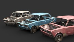 VAZ 2106 Reclean abandoned, sedan, soviet, wreck, lada, russian, ruined, destroyed, chernobyl, derelict, vaz, photogrammetry, vehicle, scan, gameasset, car, gameready, gutted