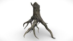 Fantasy Forest Tree Stump C - Scary Dead Roots trees, tree, plant, landscape, abandoned, forest, grass, plants, mud, post-apocalyptic, dead, leaf, outdoor, foliage, bark, realistic, nature, decay, psychedelic, meadow, fog, botanical, dark, horror