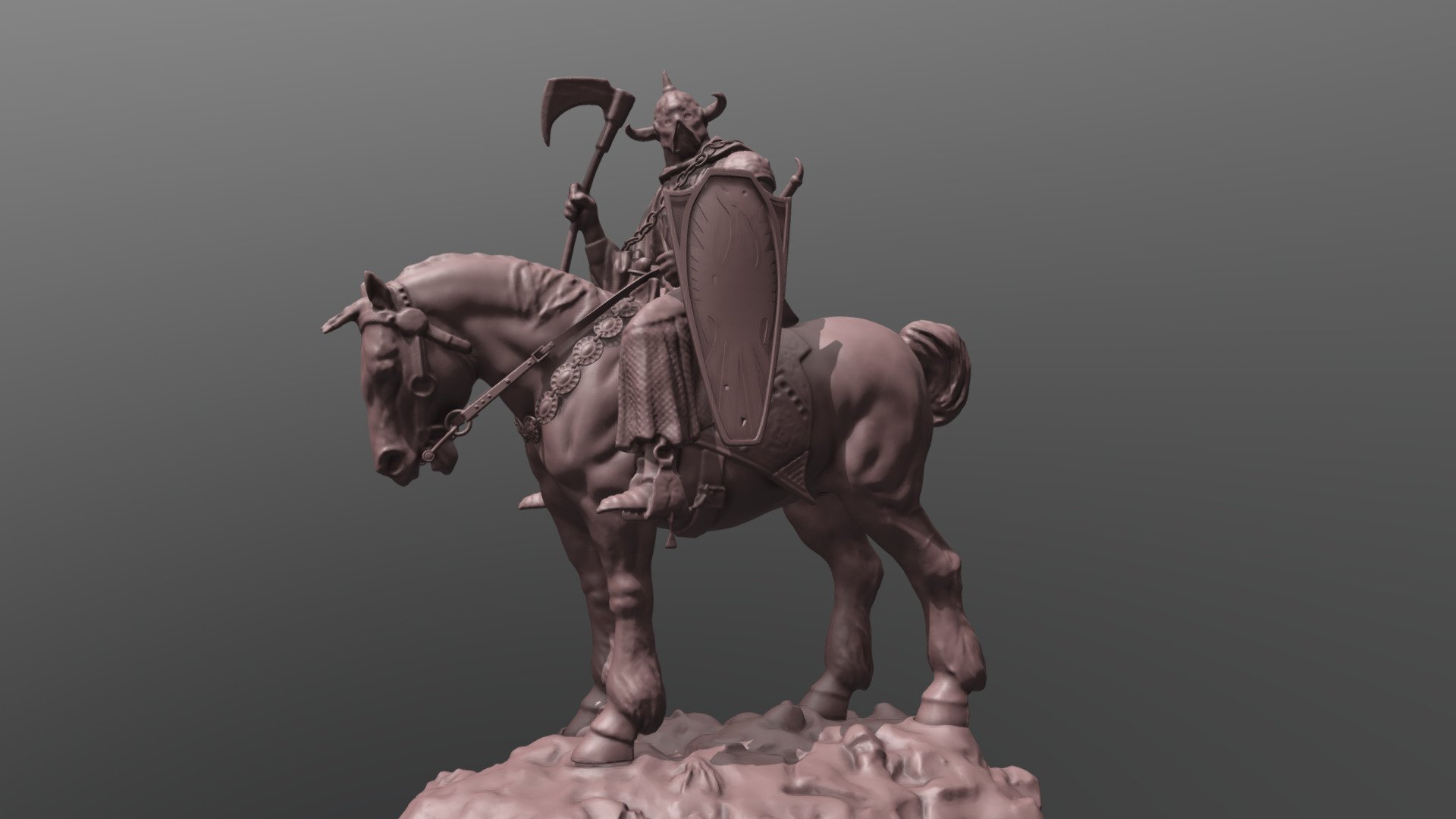 This is a scan of the Mobius model of Frazetta's iconic painting, the Death Dealer.  The majority of this model is scanned, however some of the smaller parts, like the shield, the sword, chain, bridle and reins were recreated in Solidworks, as they were too small to scan properly.

The model is actually comprised of a few separate parts for easy 3D printing.  The original parts add up to more than 1GB of data, but had to be reduced dramatically to fit within the 50MB maximum upload size.