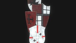 PBR Crusader Kite Shields armor, ancient, games, european, medieval, accessories, defense, handle, east, sabre, old, scimitar, straight, weapon, knife, character, pbr, wood, sword, hand, shield, steel