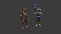 Samurai Character with Weapon rigging, warrior, soldier, katana, samurai, clothes, mask, weapon, character, game, sword, knight