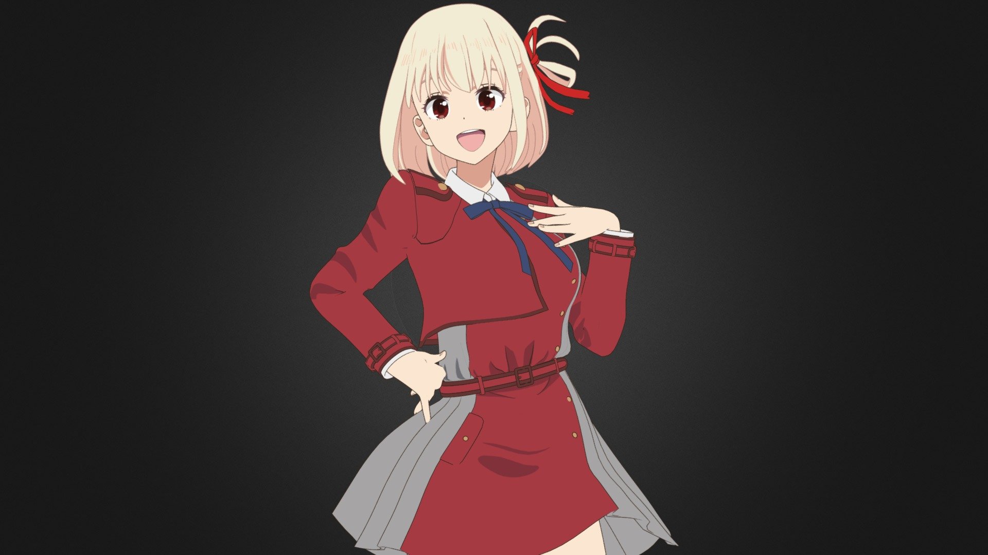 Nishikigi Chisato character from the anime  Lycoris Recoil

3D Model Rigged. In blend format, for Blender v3.3. EEVEE renderer, with nodes, material Toon Shader.

▬▬▬▬▬▬▬▬▬▬▬▬▬▬▬▬▬▬▬▬▬▬▬▬▬▬▬▬▬▬▬▬▬▬▬▬▬▬▬▬▬▬▬▬▬▬

Buy Artstation: https://www.artstation.com/a/281906153

Buy CGTrader: https://bit.ly/3MJC1T4

▬▬▬▬▬▬▬▬▬▬▬▬▬▬▬▬▬▬▬▬▬▬▬▬▬▬▬▬▬▬▬▬▬▬▬▬▬▬▬▬▬▬▬▬▬▬

Contents of the .ZIP file:

● Folder with all textures in .tga Format.

● .blend file with the complete 3D Model.

Contents of the .blend file:

● Full body, no deleted parts.

● Individual Hair, separated from the body.

● Pieces of Clothing, separated from the body. (Individuals, Can be removed)

● Complete RIG, with all bones for movement. (Metarig Rigify Armature)

● Materials configured with nodes.

● UV mapping.

● Textures embedded in the .blend file.

● Modifiers. (Subdivide, Solidify and Outline for contours)