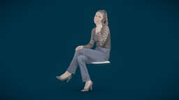 Woman sit and smile on the phone - posed 3D scan happy, people, fashion, photorealistic, sit, jeans, phone, woman, heels, smile, talking, cellphone, pretty, caucasian, brunette, photoscan, photogrammetry, scan, female, person