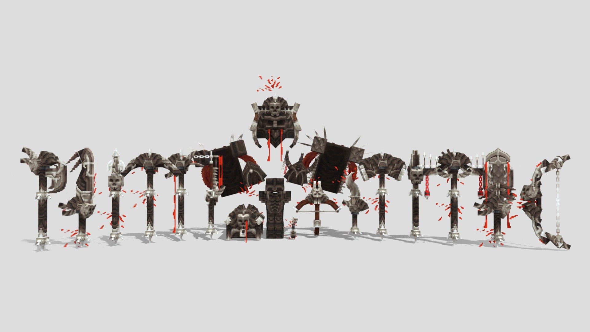 Included in the Diablo Animated Weapon Set:




Axe

Bow

Chest

Crossbow

Dagger

Fishing Rod

Hammer

Hat x2

Hoe

Key

Pickaxe

Shield

Shovel

Spear

Staff

Sword x2

Wings x2

Helmet

Chestplate

Leggings

Boots
