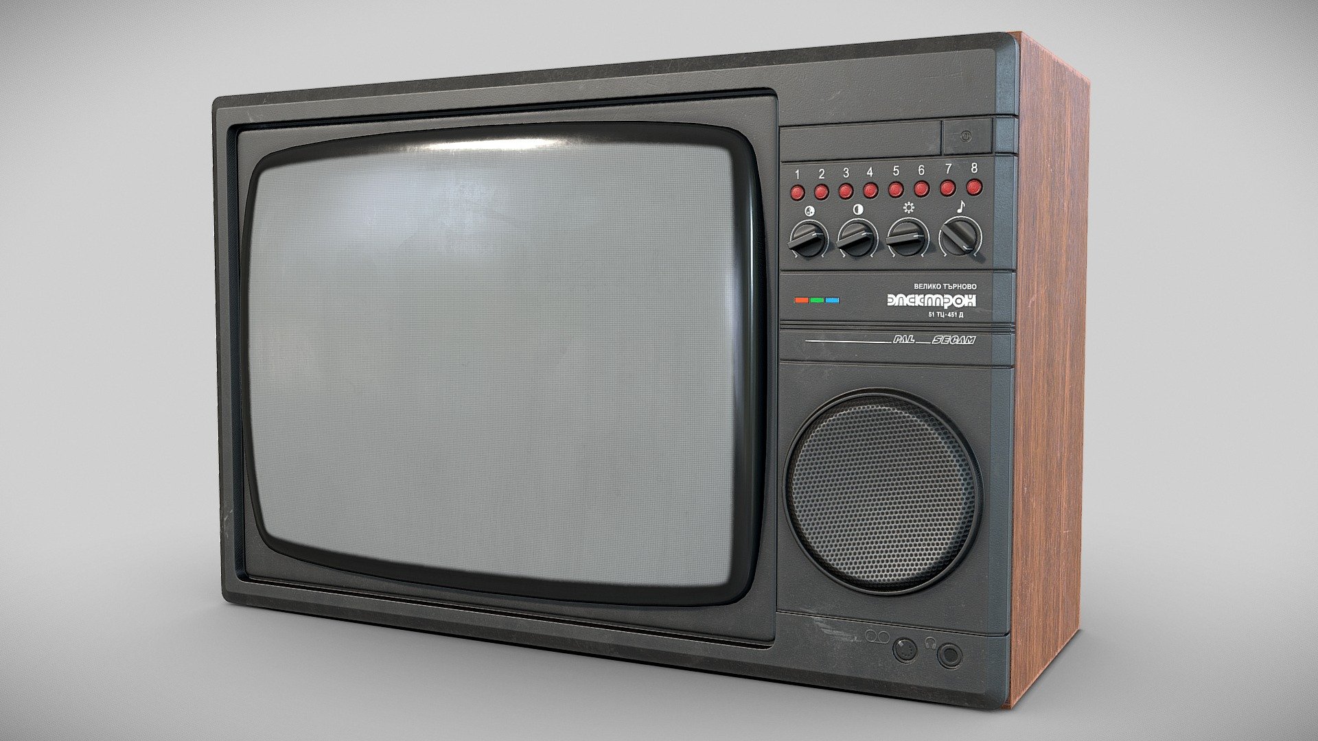 A model of an old TV made in the Soviet Union (USSR).
Color image television receiver.
Kinescope.