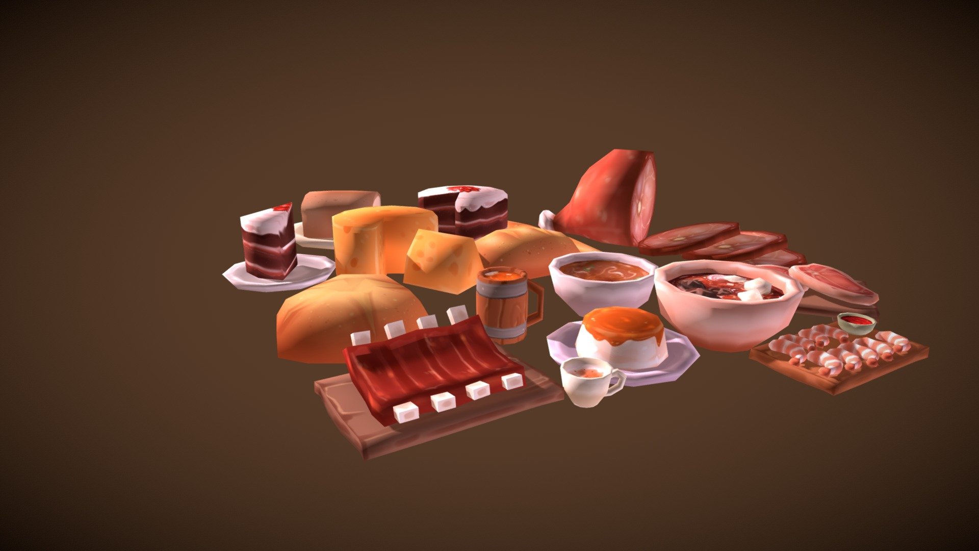 This is a food pack I made for Portal Tamers. It is a primarily hand painted pack of food for one of the towns.