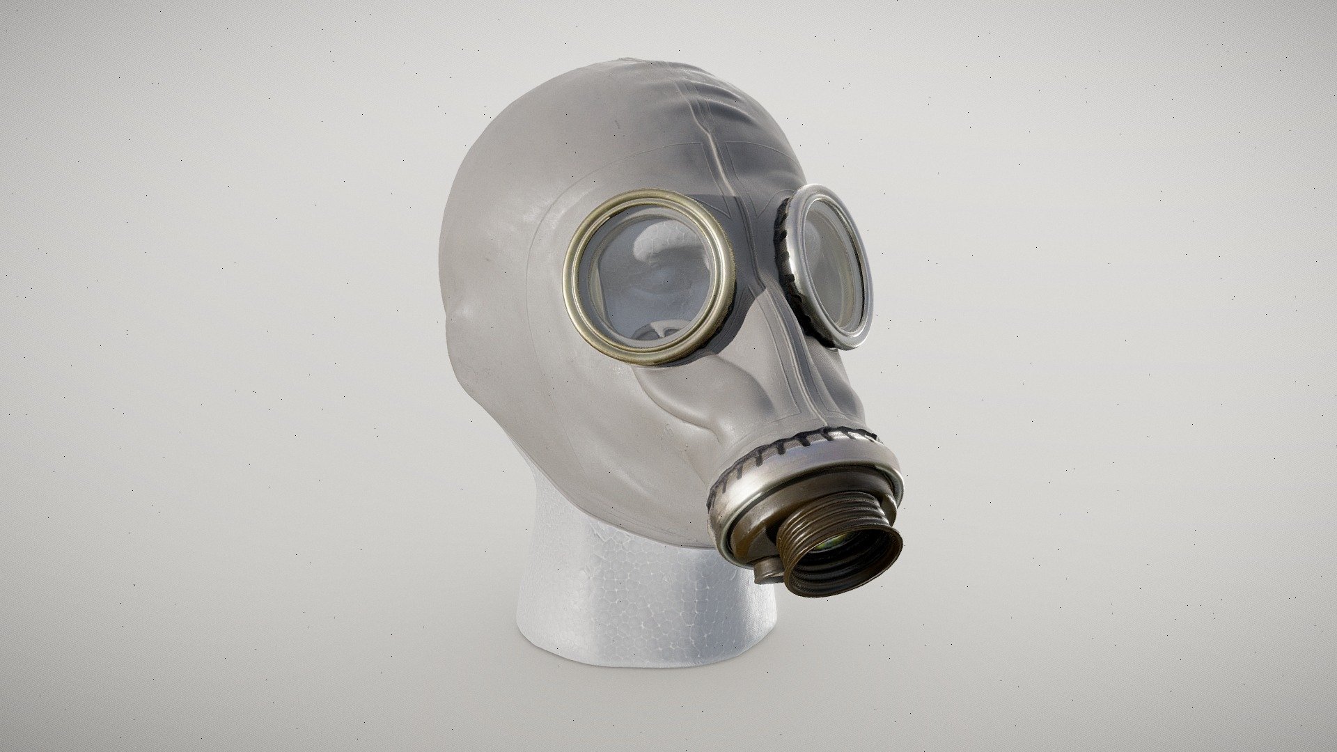 ** Russian Gas Mask **

Classical GP-5 Soviet Military Gas Mask.

31.7 x 18.1 x 27.6 cm (135 micrometers per texel @ 4k)

Scanned using advanced technology developed by inciprocal Inc. that enables highly photo-realistic reproduction of real-world products in virtual environments. Our hardware and software technology combines advanced photometry, structured light, photogrammtery and light fields to capture and generate accurate material representations from tens of thousands of images targeting real-time and offline path-traced PBR compatible renderers.

Zip file includes low-poly OBJ mesh (in meters) with a set of 4k PBR textures compressed with lossless JPEG (no chroma sub-sampling).