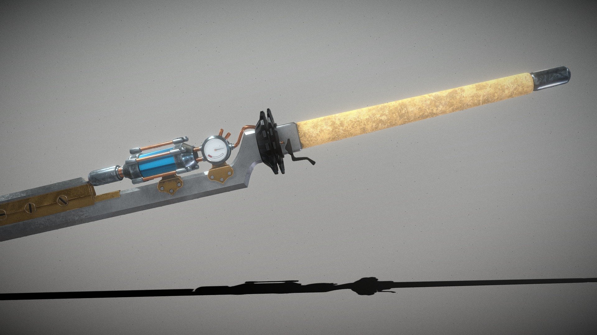 This is a detailed mid-poly steampunk sword. It heats and charges the blade with energy using a steam mechanism (or magic fuel, as you prefer), giving it a power superior to any ordinary sword.
Textures: 4096x4096