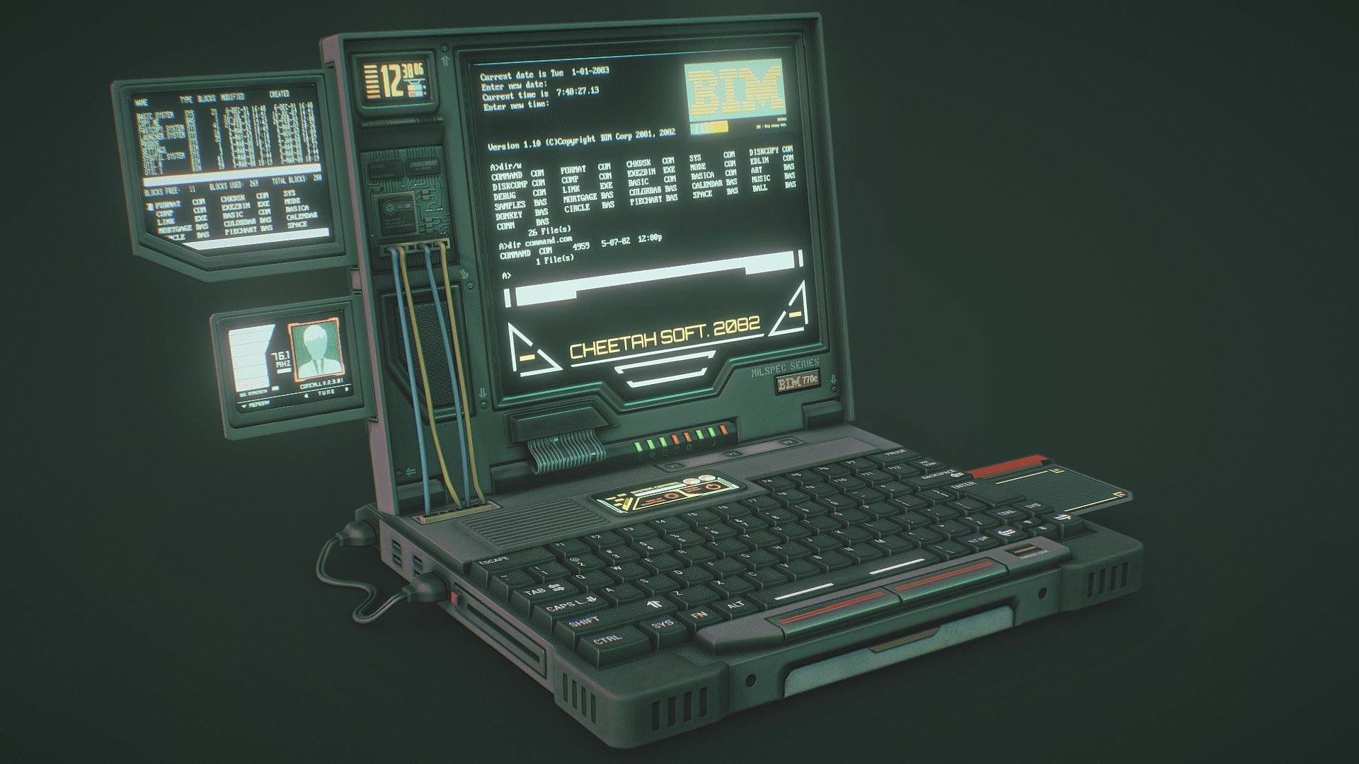 A lowpoly, cyberpunk-like laptop, created as a commission. 
In all honesty, it's just a Thinkpad with extra screens.

Comes with extra files - high quality, .png textures in 3 sets, all 2048x2048 and the model in .fbx format.