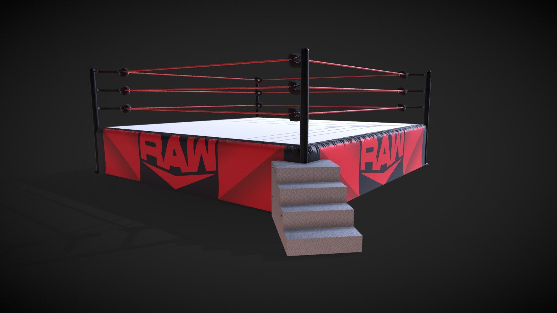 Here is a 3d mocel of a WWE wrestling ring. it is game ready and to scale. the model and textures are PBR (4K) It is easy to reskin the ring with your own logos as the UV layout is simole.