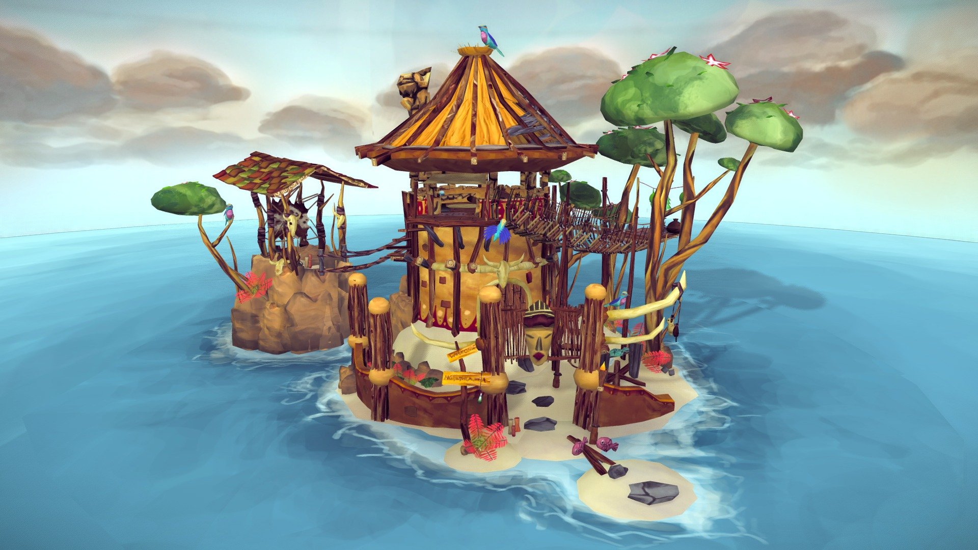 Hello again! This is the final assignment for my course GameArt. It's a handpainted stylized scene, based on the tribe Zulu, since we were asked to pick a topic from the 1500s. This scene is supposed to work from top-down view,and the textures dont have to be detailed.  I put extra effort in this assignment since i enjoyed it a lot, so feedback is much appreciated!