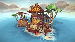 Shaman's Paradise ~ Stylized Diorama dae, scenery, island, african, diorama, shaman, sunset, exam, paradise, colorful, daehowest, seafarers, daehowest2017-18, daehowest2018, seafaersparadise, handpainted, gameart2018, stylized