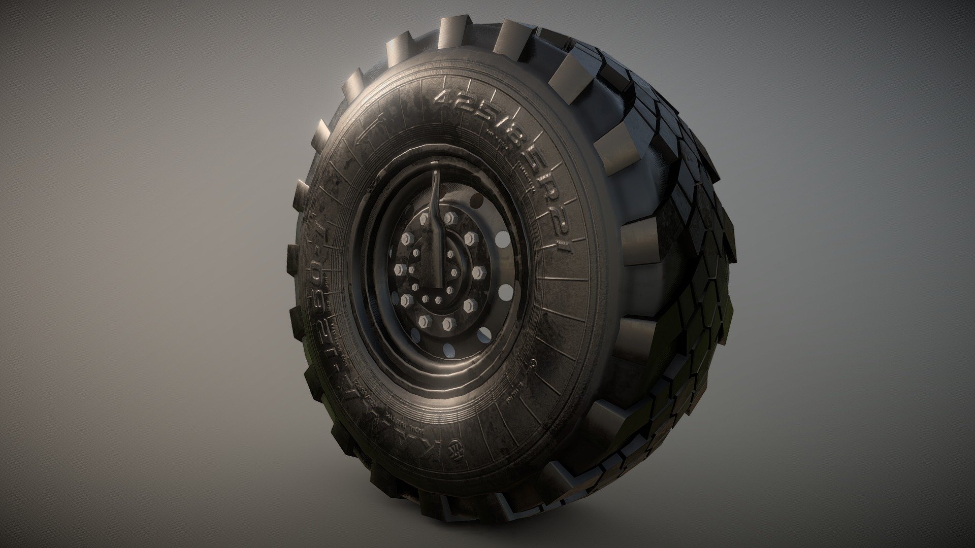 

Offroad wheel good for using in trucks.

Modeled by me with Blender.

Textures are in 2k.

This wheel is from Kamaz truck model made by me.
