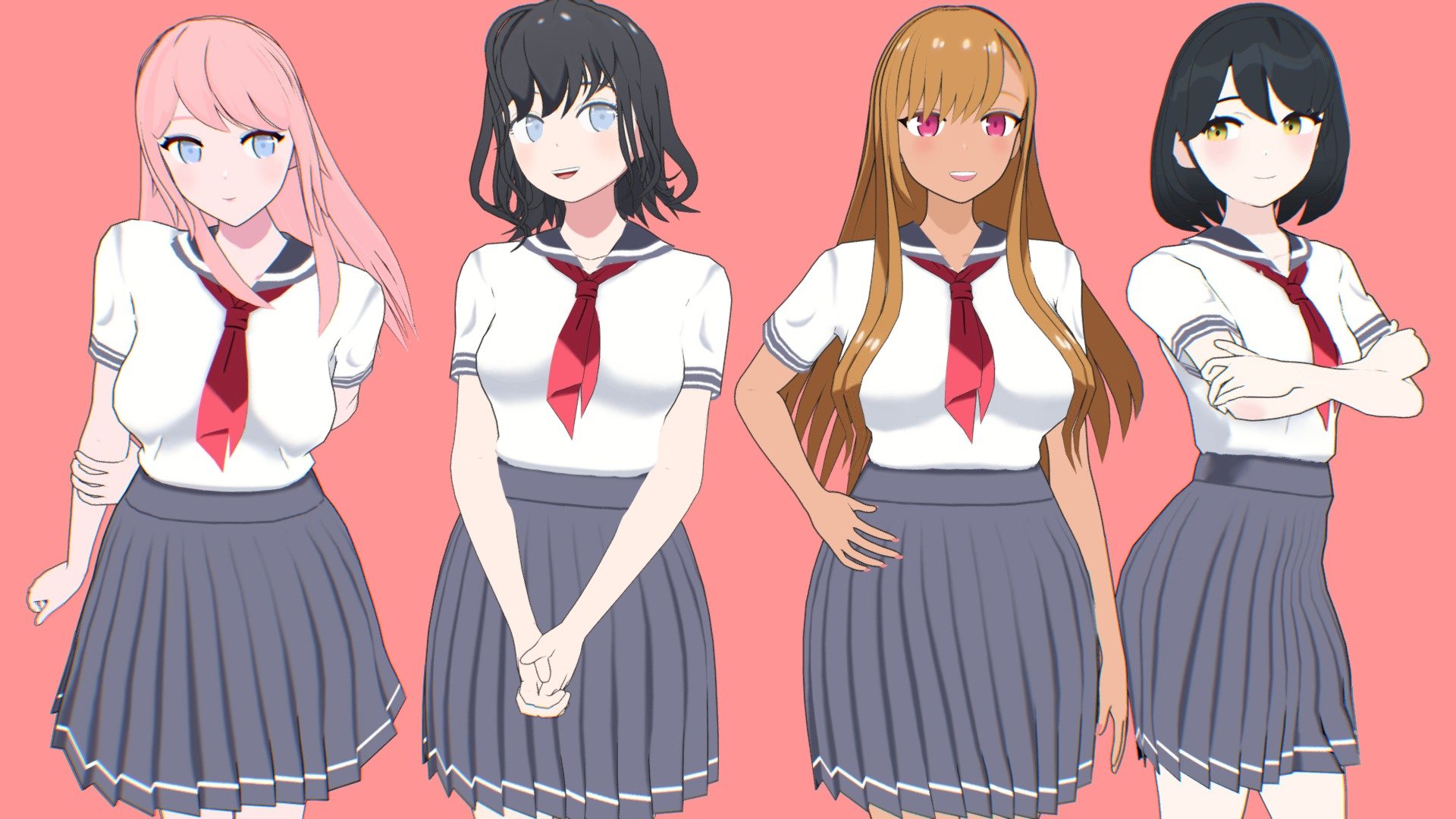 


✨ Student Girls Pack

A collection of charming student girl characters created in Blender 3.3, perfect for games, animations, or creative projects.

📦 What's Included:




.Blend

.Textures

.Rig

No Shader

Models have the smooth and solidify modifiers turned ON.

🎨 Meet the Characters




Nichols

Sakura

Mitsuno

Ayume

🎉New:
 Female bases - FULLBODY : Click Here

