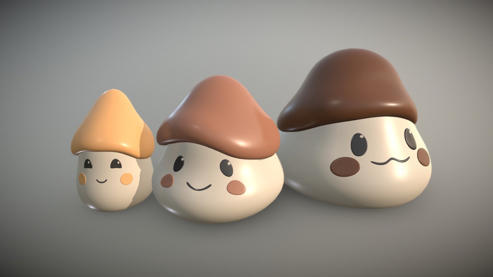 Some Cute Little Mushroom characters I made. Created these characters with Blender.