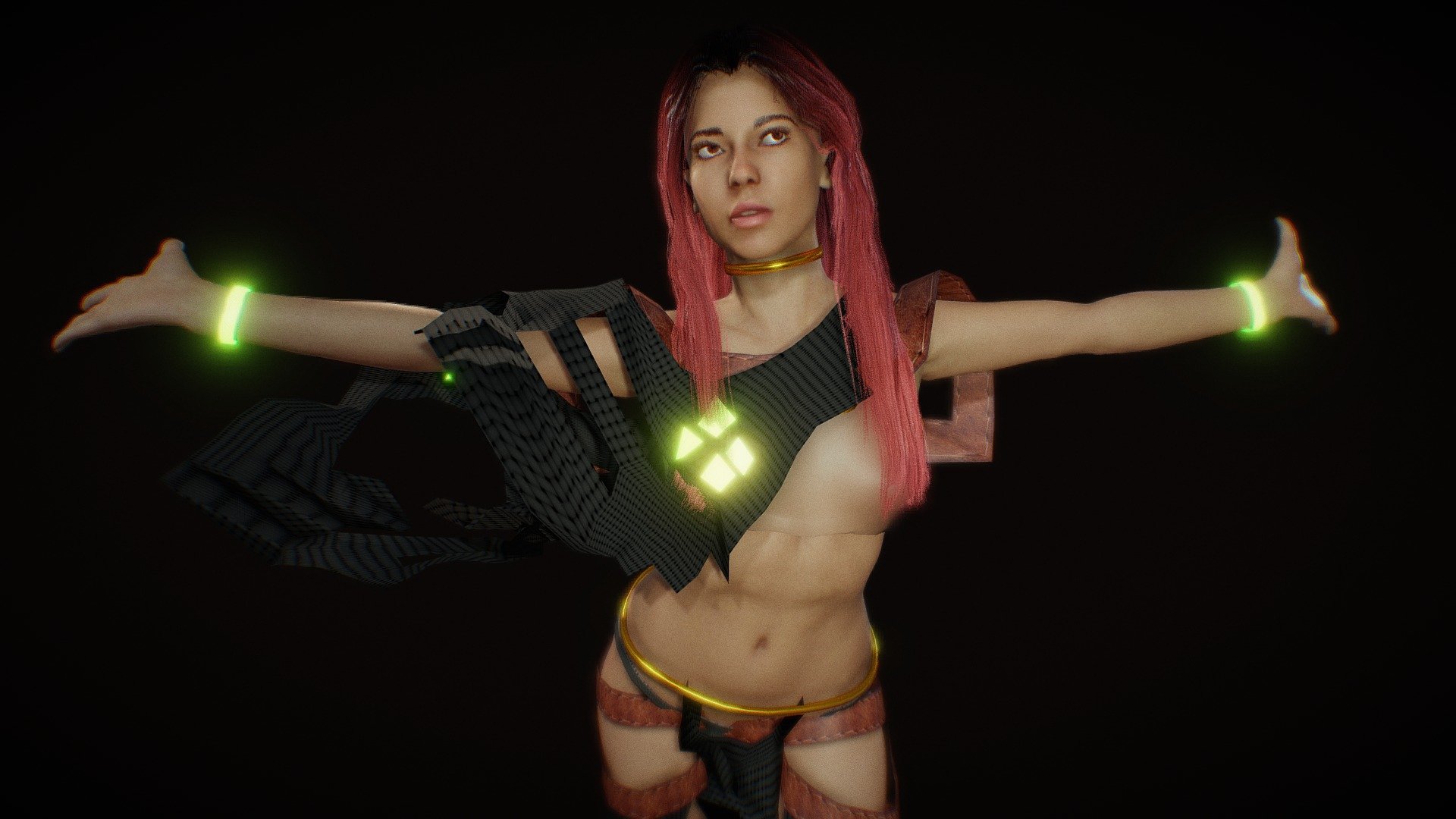 Model in Blender. Body Fully rigged, face fully rigged. sss subsurfacescattering. mixamo bone names.