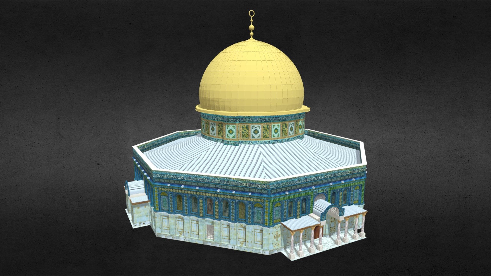 Al Aqsa Mosque Mezroca
Originally created with 3ds Max 2015 and rendered in Mental Ray.

Total Poly Counts:
Poly Count = 81501
VertexCount =  63654