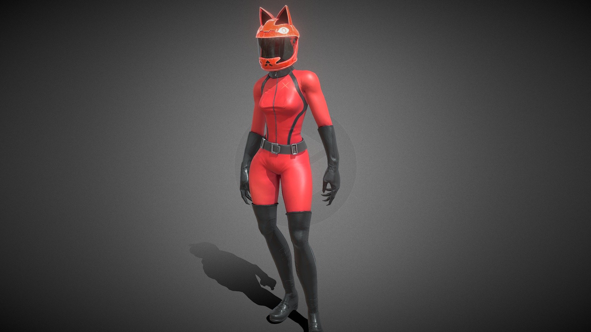 The stylized woman in a cat helmet. Textures are 4k. The model is rigged.