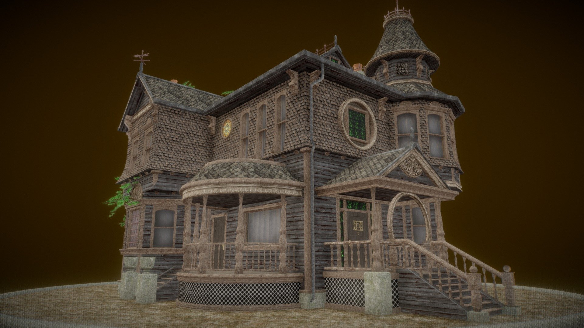 This house was once belonged to a timber baron in a small Northern California city. But after the logging industry went bust, it's owner abandoned it to the elements.  While not a complete ruin, this house will need a lot of TLC to bring it back to it's former glory.

This house was an experiment for me in tileable materials and seeing how far I could get using nothing but Photoshop for texture creation instead of my usual go to, Substance Painter.  Most of these materials started out with a diffuse texture I either photographed myself or found on CGtextures.com. I then created the normal, spec, emmisive, etc in Photoshop. 

I think this technique works well if you're going to be putting the model into an engine like Unity or Unreal.  The textures hold up at very close and they can be used across many different buildings or props you may have in your game. Also being able to add secondary textures would allow for more variations like grunge.  

Modeled in Maya 2019