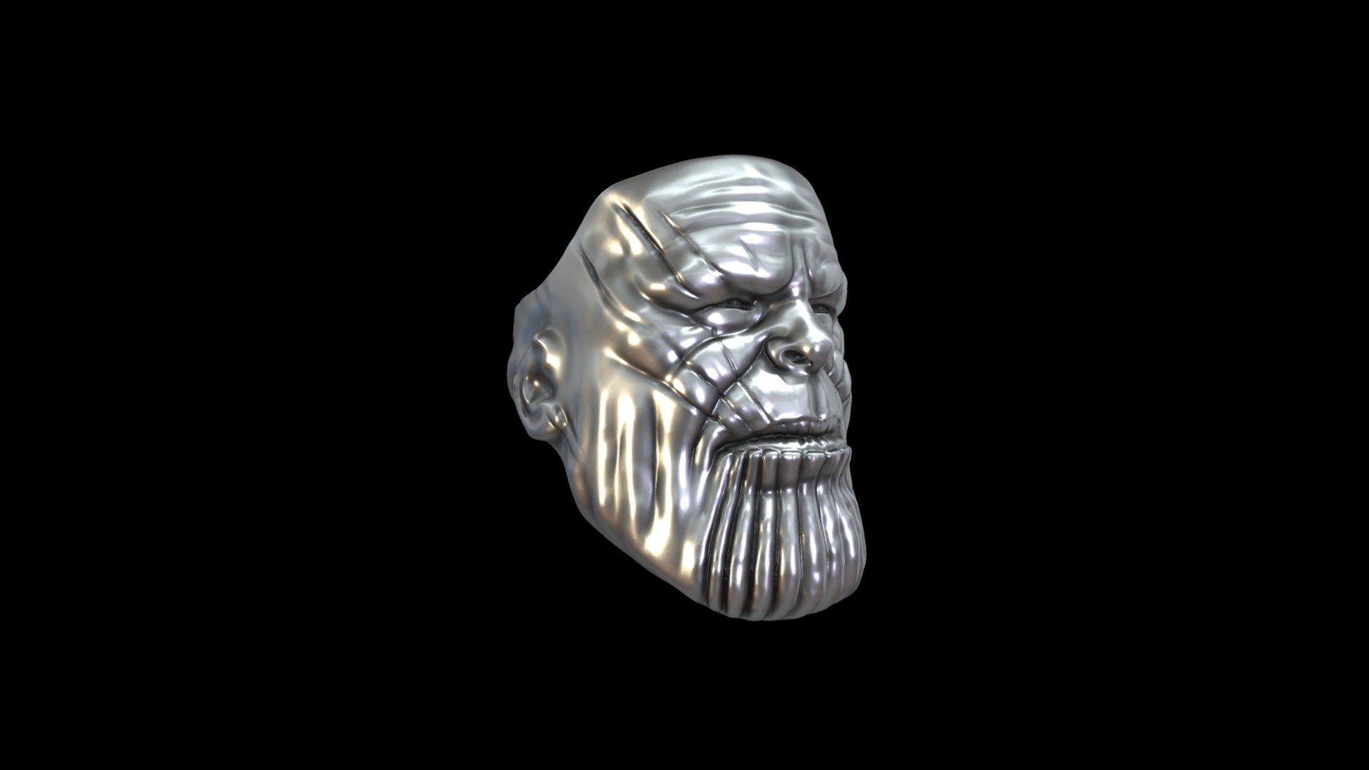 Ring with face of Thanos

3d print model for jewelry manufacturing. STL files in US sizes range  7/8/9/10/11/12/13 included in zip archive