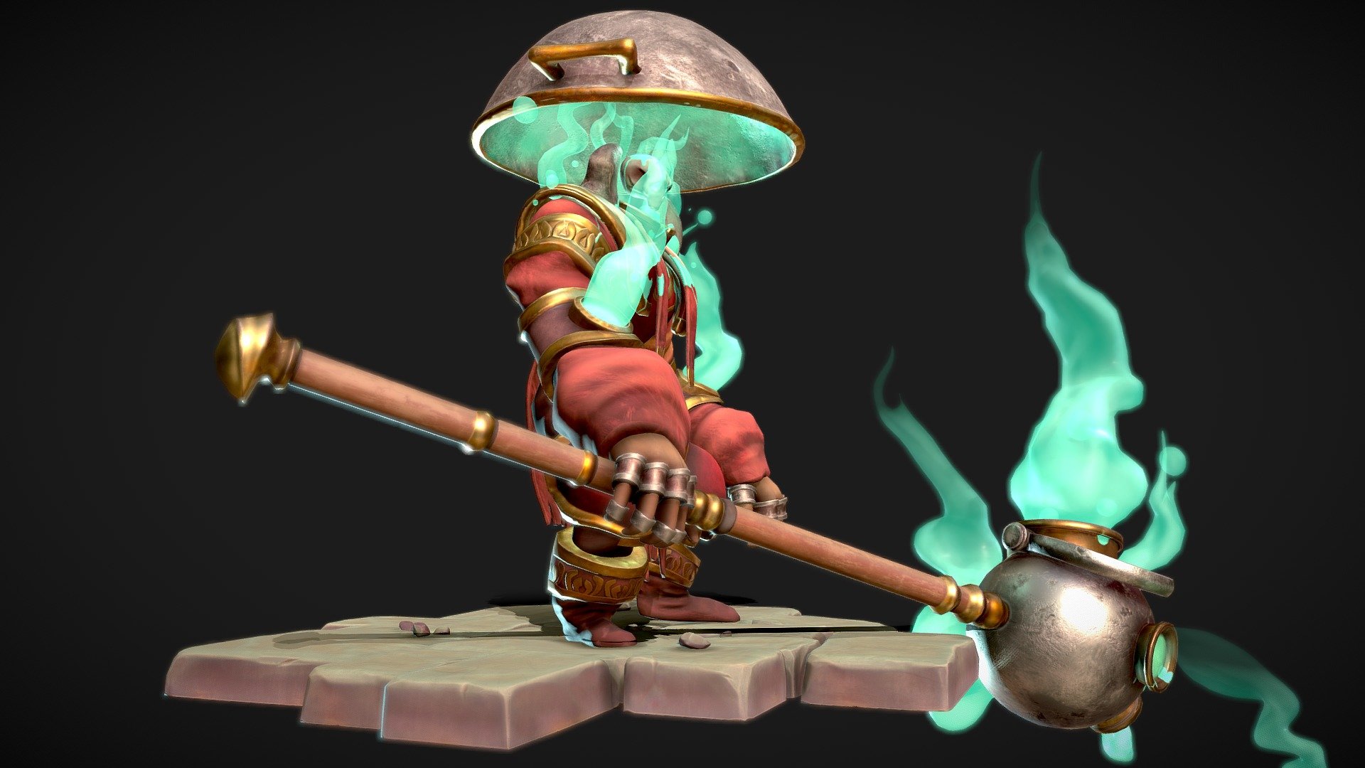 Stylized character for my last project for the course Stylized Creation at Howest DAE. I have dubbed this awesome character, created by Hue Teo, Potboy: 

This model was sculpted in Zbrush, the retopo and animation were done in Maya and the bake and textures in Substance Painter.