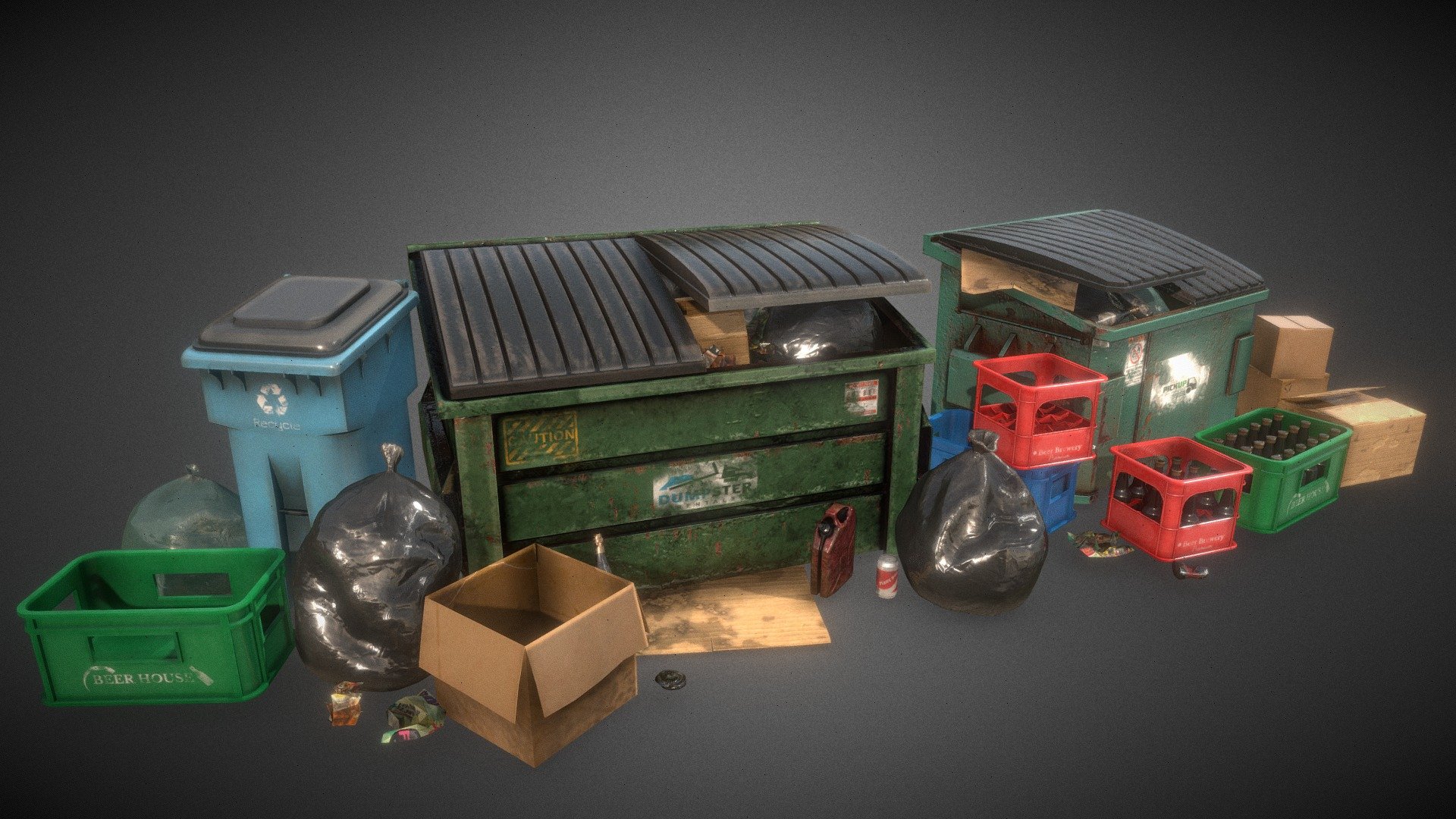 Showcasing Trash assets made in Blender for a commissioned project!

1 Material
4x 4k Textures
Albedo, Normal, AO, Metallic