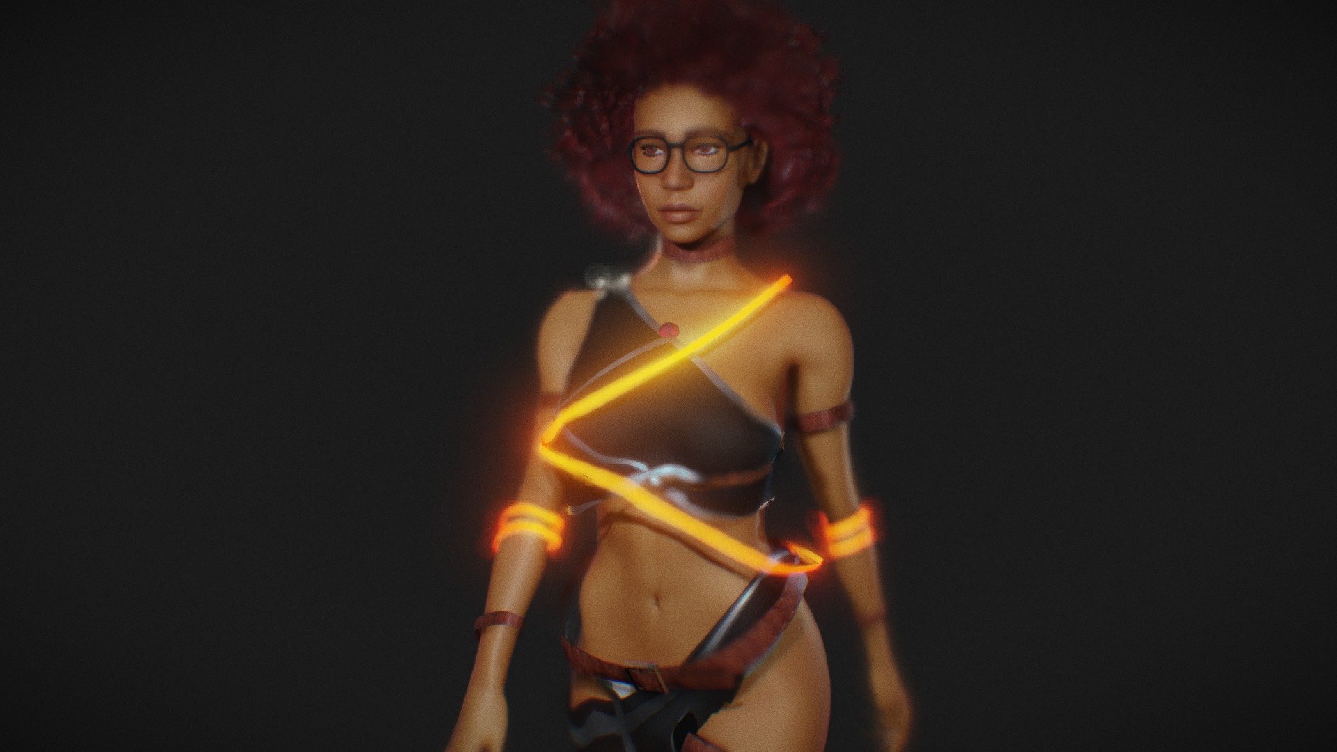 model in blender. body fully rigged. sss subsurfacescattering. clothes in blender. hair with particles converted to mesh. mixamo ready for animations