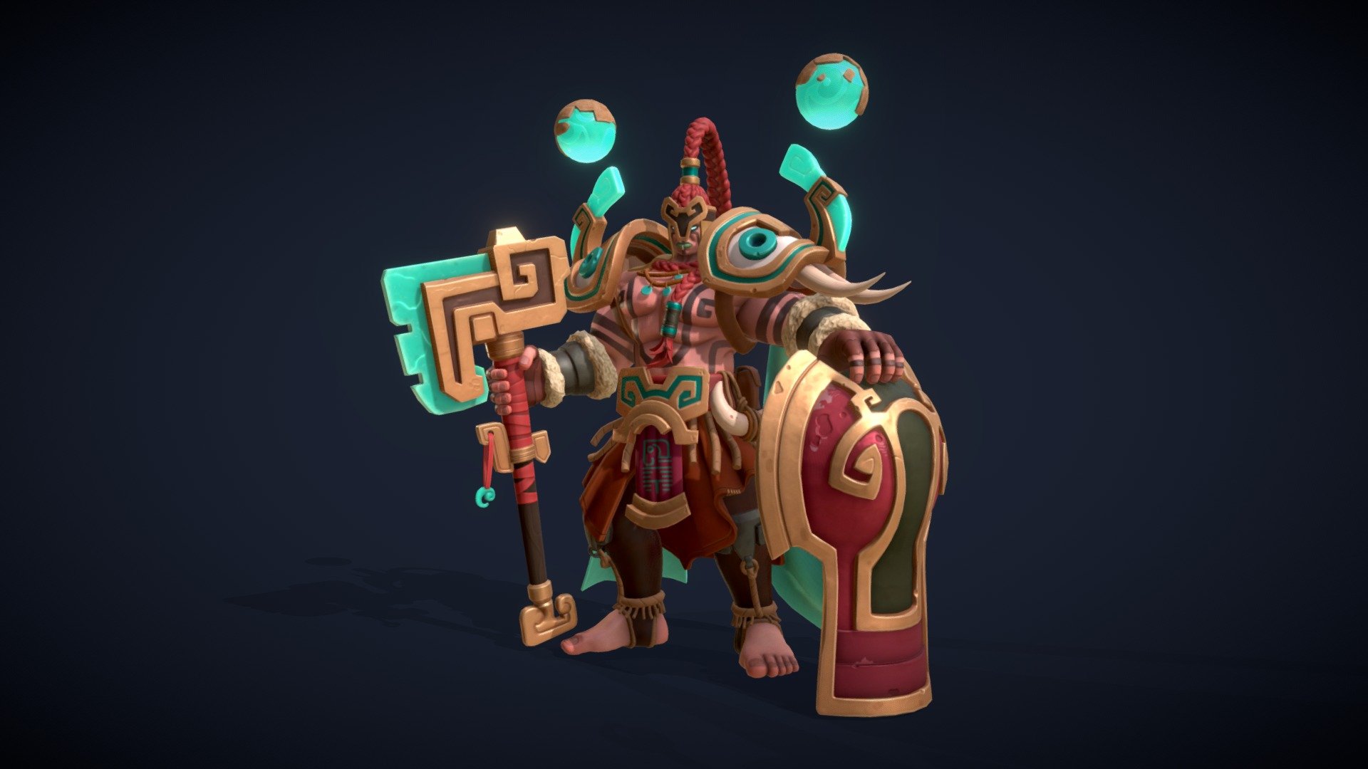 Personal project “Elephant Spirit Warrior”
Meet the Elephant Spirit Warrior, an ancient Aztec war spirit. This demi-god warrior swings his axe with one hand like a toy with, which is too heavy for an ordinary person to handle even with all of their full strength, and protecting himself from the dangers around him with his shield at the same time.

View full project on Artstastion https://www.artstation.com/artwork/8byYyw