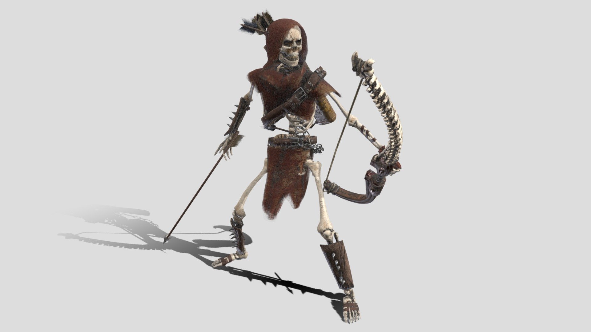 High-quality model focused on game development (Includes a demo scene for the unity) with PBR textures. Executed without plug-ins, is ready for use in a variety of formats (you can write if you need a specific).

** Included:**

Character Model- 17,781 verts Bow Model - 4,560 Arrow Model - 41

Separate sets of textures (Character, Bow,Arrow) :

Color 4096x4096 Metallic 4096x4096 Roughness 4096x4096 Normal 4096x4096

Animations: Idle1, Idle2, Walk, Run, Death1, Death2, Death3, React1, React2, Bow shot, Equip Bow(Left Hand), Disarm Bow, Equip Melee Weapon(Right Hand), Melee Attack1, Melee Attack2, Fall a Loop Animation for Bow: Shoot