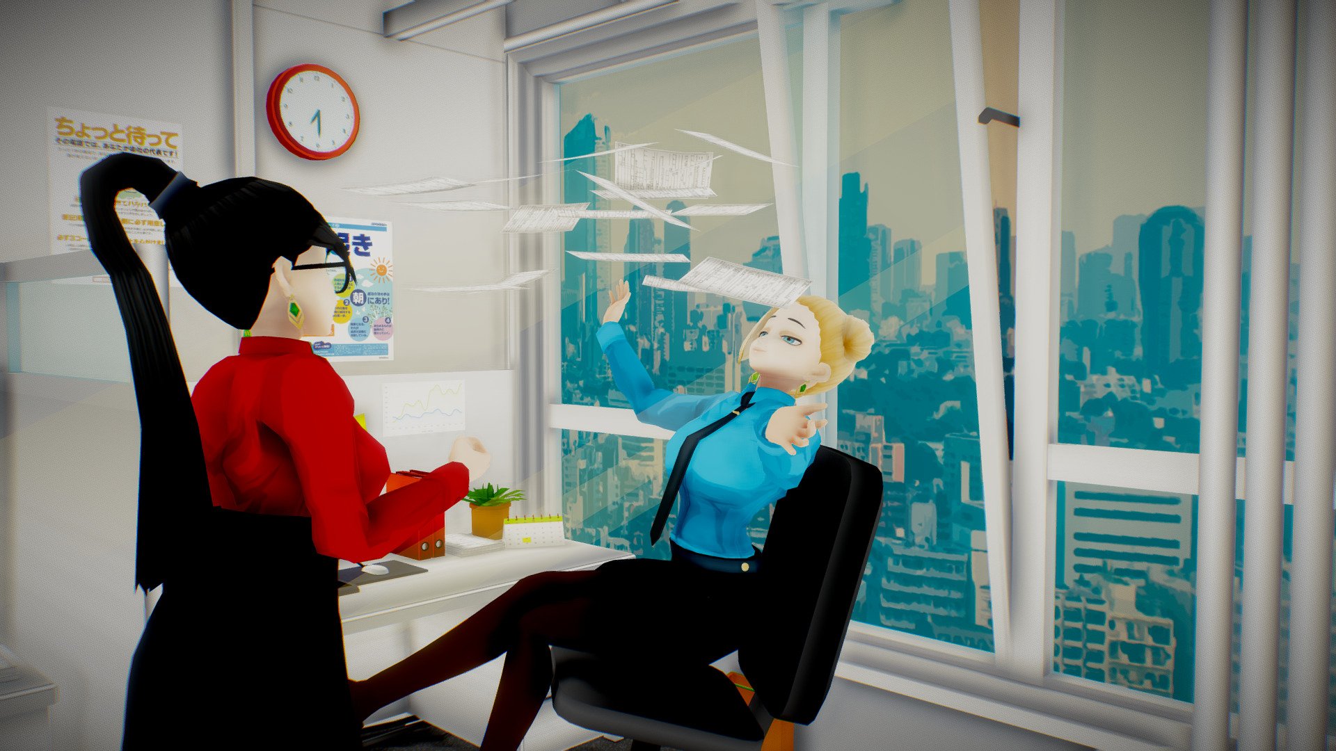 Anime looking characters in an office scene.
Made in blender, diffuse only handpainted textures.