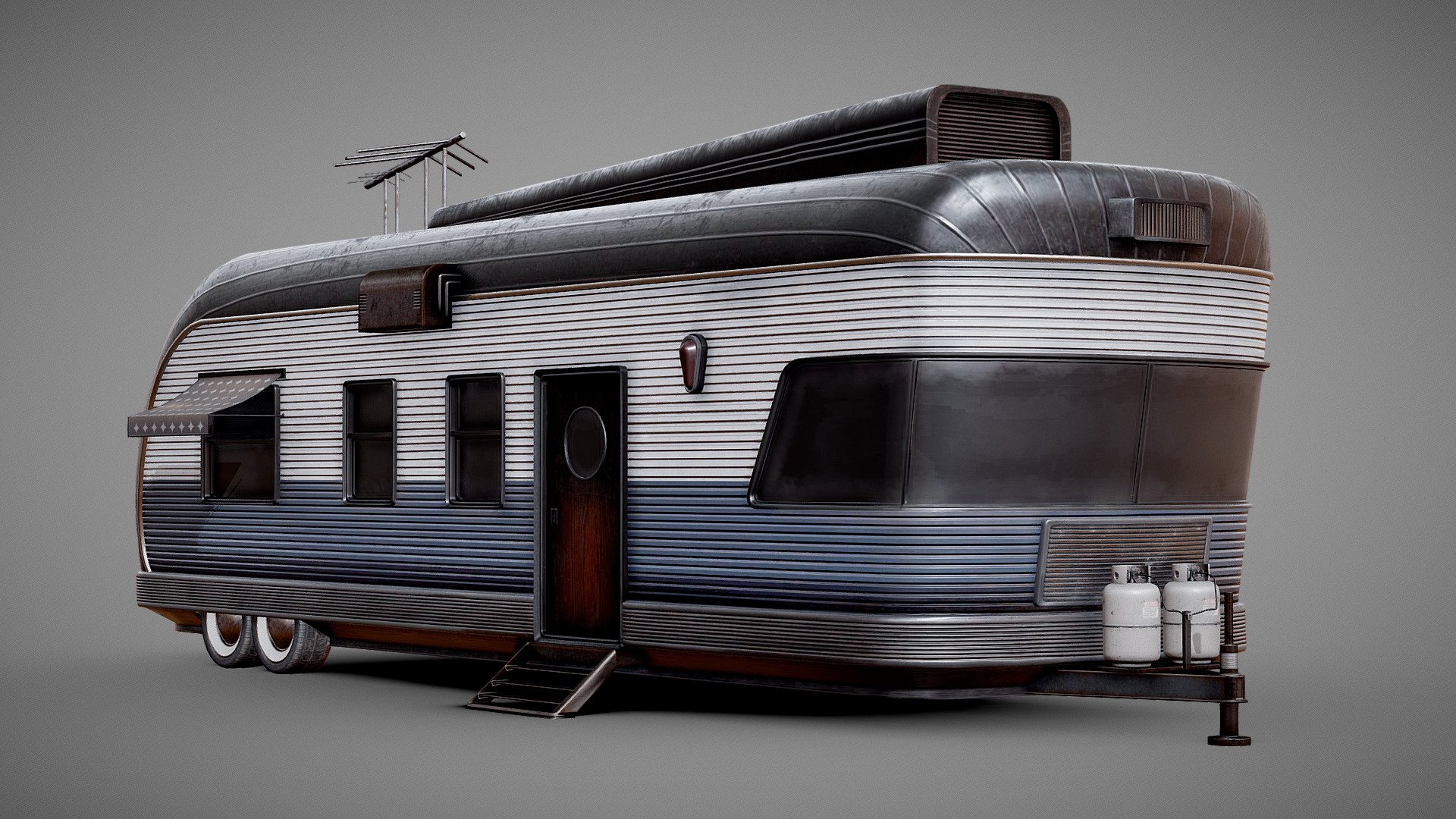 Here is a retro trailer home I made for practice. I was inspired by the old spartan trailers in the 1950s and wanted to create my own mixed with some of the other styles of trailers from that era.s

Low poly OBJ model

2k TGA textures